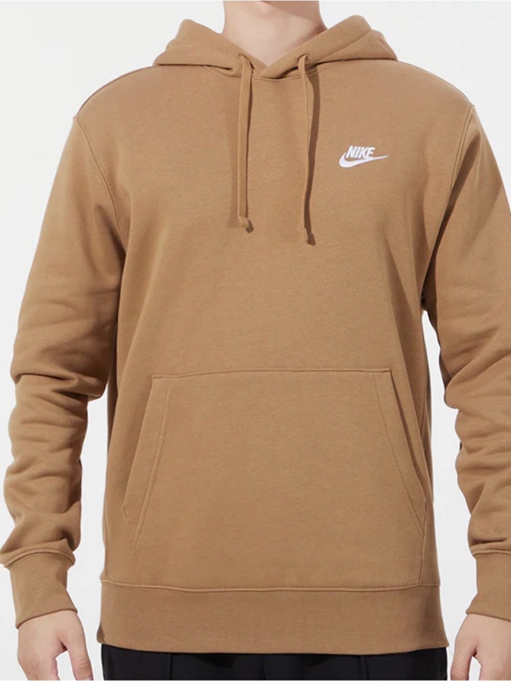 Nike Men's Tan/Beige Pullover Hoodie with White Logo